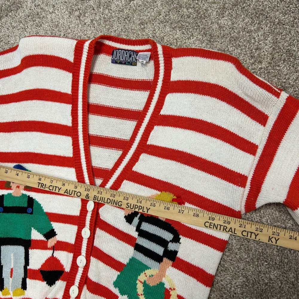 vintage Jordache‎ Cardigan Sweater Striped Nautical Women Size Medium V-Neck - Picture 3 of 8